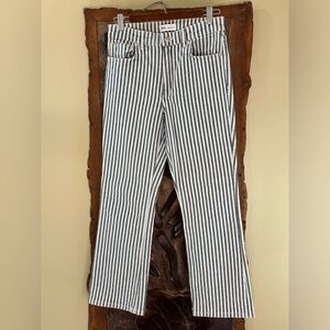 Zara Blue and White Striped Straight Leg Jeans